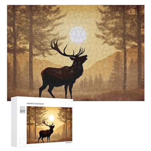 300-teiliges Puzzle – Elch-Kunstwerk-Bilderpuzzle, anspruchsvolles Puzzle für Erwachsene, personalisiertes Holzpuzzle, Fotopuzzle, Geschenke, 39,9 x 27,9 cm von BTCOWZRV