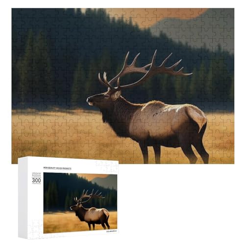 300-teiliges Puzzle – Elch auf der Wiese, Bilderpuzzle, herausforderndes Puzzle für Erwachsene, personalisiertes Holzpuzzle, Fotopuzzle, Geschenke, 39,9 x 27,9 cm von BTCOWZRV