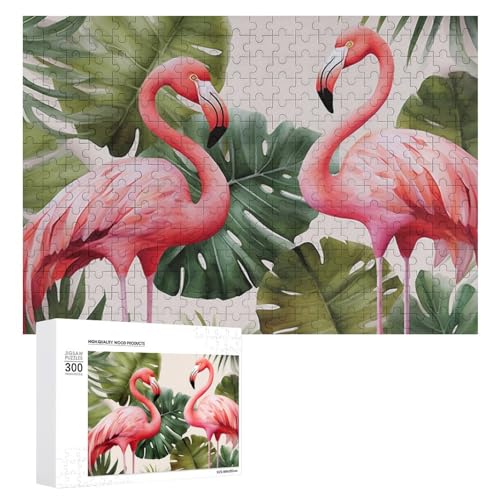 300-teiliges Puzzle – Flamingo-Palmen-Blatt-Bilder-Puzzle, herausforderndes Puzzle für Erwachsene, personalisiertes Holzpuzzle, Fotopuzzle, Geschenke, 39,9 x 27,9 cm von BTCOWZRV