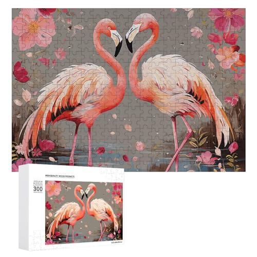 300-teiliges Puzzle – Flamingos und Blumen, Bildpuzzle, herausforderndes Puzzle für Erwachsene, personalisiertes Holzpuzzle, Fotopuzzle, Geschenke, 39,9 x 27,9 cm von BTCOWZRV