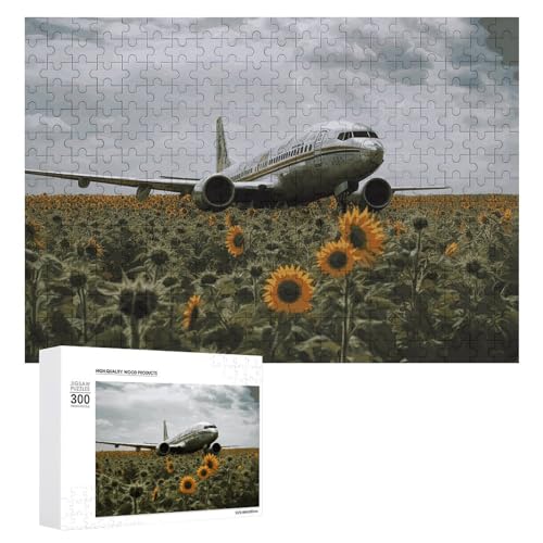 300-teiliges Puzzle – Flugzeug fliegt zum Sonnenblumenfeld, Bilderpuzzle, herausforderndes Puzzle für Erwachsene, personalisiertes Holzpuzzle, Fotopuzzle, Geschenke, 39,9 x 27,9 cm von BTCOWZRV