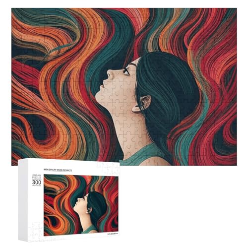 300-teiliges Puzzle – Frau mit langen, bunten Haaren, Bildpuzzle, herausforderndes Puzzle für Erwachsene, personalisiertes Holzpuzzle, Fotopuzzle, Geschenke, 39,9 x 27,9 cm von BTCOWZRV