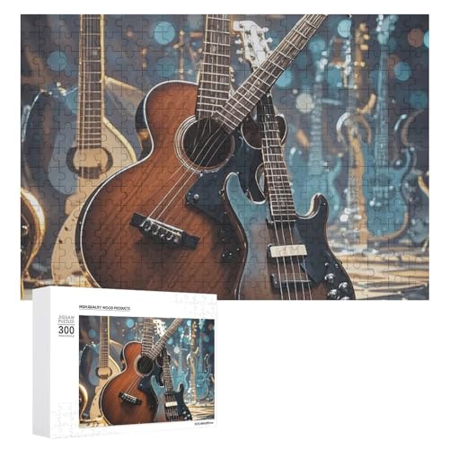 300-teiliges Puzzle – Gitarre, Bass, Musik, Musikinstrumente, Bildpuzzle, anspruchsvolles Puzzle für Erwachsene, personalisiertes Holzpuzzle, Fotopuzzle, Geschenke, 39,9 x 27,9 cm von BTCOWZRV