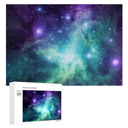 300-teiliges Puzzle – Grün-Blau-Violett, Galaxie-Bilderpuzzle, herausforderndes Puzzle für Erwachsene, personalisiertes Holzpuzzle, Fotopuzzle, Geschenke, 39,9 x 27,9 cm von BTCOWZRV