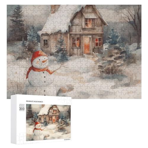 300-teiliges Puzzle – Haus im Schnee, Bildpuzzle, herausforderndes Puzzle für Erwachsene, personalisiertes Holzpuzzle, Fotopuzzle, Geschenke, 39,9 x 27,9 cm von BTCOWZRV