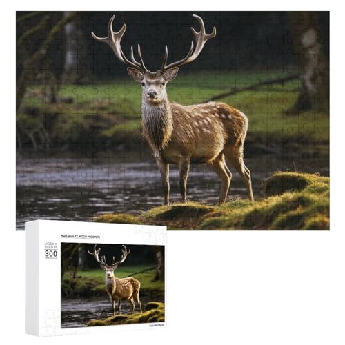 300-teiliges Puzzle – Hirsch-Natur-Bilderpuzzle, herausforderndes Puzzle für Erwachsene, personalisiertes Holzpuzzle, Fotopuzzle, Geschenke, 39,9 x 27,9 cm von BTCOWZRV