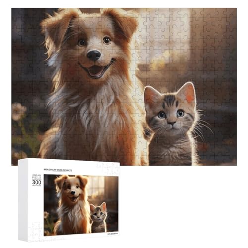 300-teiliges Puzzle – Hunde und Katzen, Bilderpuzzle, herausforderndes Puzzle für Erwachsene, personalisiertes Holzpuzzle, Fotopuzzle, Geschenke, 39,9 x 27,9 cm von BTCOWZRV