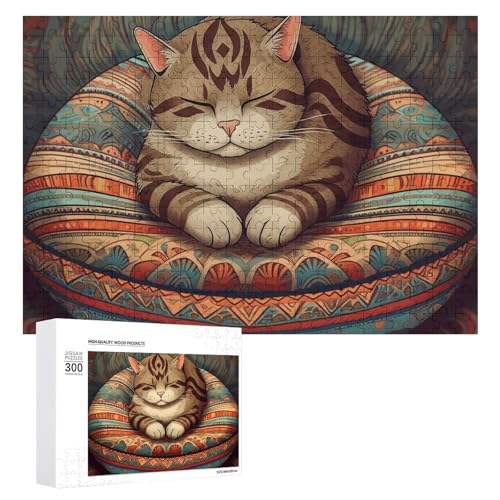 300-teiliges Puzzle – Katze schläft auf der Matte, Bilderpuzzle, herausforderndes Puzzle für Erwachsene, personalisiertes Holzpuzzle, Fotopuzzle, Geschenke, 39,9 x 27,9 cm von BTCOWZRV