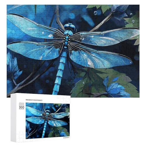 300-teiliges Puzzle – Kunst-Puzzle, blaue Libellen-Bilderpuzzle, herausforderndes Puzzle für Erwachsene, personalisiertes Holzpuzzle, Fotopuzzle, Geschenke, 39,9 x 27,9 cm von BTCOWZRV