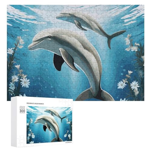 300-teiliges Puzzle – Kuss Delphin Tale Bilderpuzzle, herausforderndes Puzzle für Erwachsene, personalisiertes Holzpuzzle, Fotopuzzle, Geschenke, 39,9 x 27,9 cm von BTCOWZRV