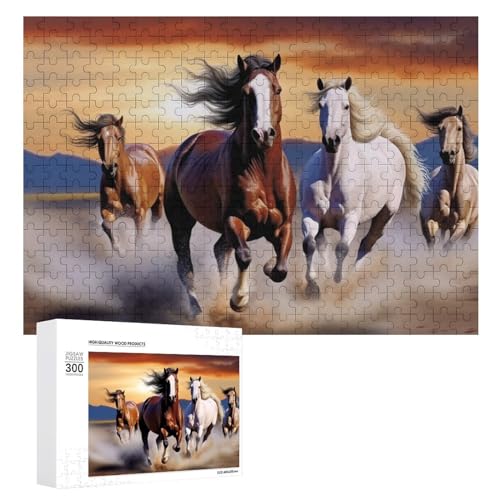 300-teiliges Puzzle – Laufende Pferde, Bildpuzzle, herausforderndes Puzzle für Erwachsene, personalisiertes Holzpuzzle, Fotopuzzle, Geschenke, 39,9 x 27,9 cm von BTCOWZRV