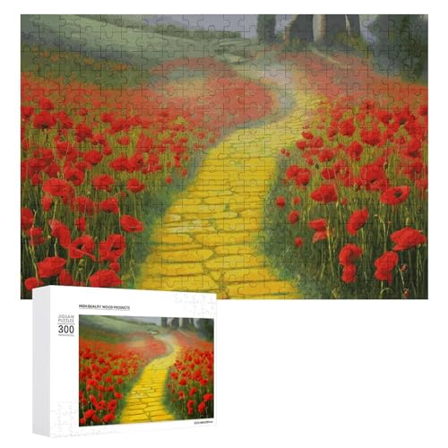 300-teiliges Puzzle – Mohnblumenfeld, gelber Ziegelstein, Straße, Bildpuzzle, anspruchsvolles Puzzle für Erwachsene, personalisiertes Holzpuzzle, Fotopuzzle, Geschenke, 39,9 x 27,9 cm von BTCOWZRV