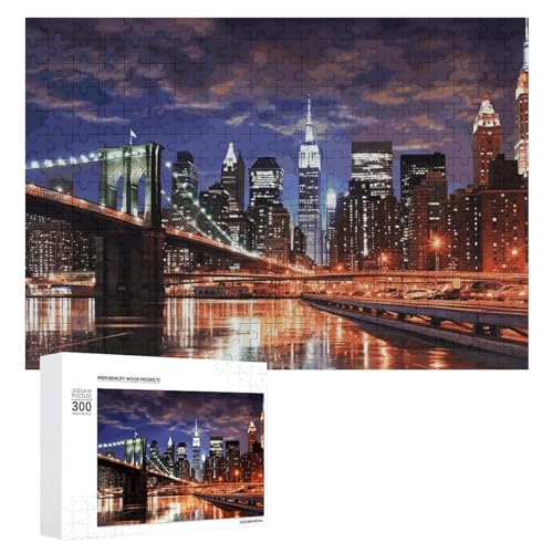 300-teiliges Puzzle – New York Nacht-Bilderpuzzle, herausforderndes Puzzle für Erwachsene, personalisiertes Holzpuzzle, Fotopuzzle, Geschenke, 39,9 x 27,9 cm von BTCOWZRV