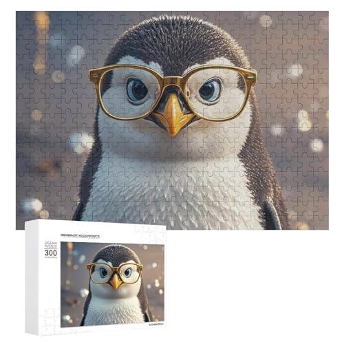 300-teiliges Puzzle – Pinguin mit Brille, Bildpuzzle, herausforderndes Puzzle für Erwachsene, personalisiertes Holzpuzzle, Fotopuzzle, Geschenke, 39,9 x 27,9 cm von BTCOWZRV