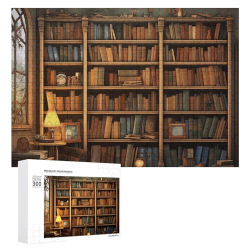 300-teiliges Puzzle – Retro-Bücherregal-Bilderpuzzle, herausforderndes Puzzle für Erwachsene, personalisiertes Holzpuzzle, Fotopuzzle, Geschenke, 39,9 x 27,9 cm von BTCOWZRV