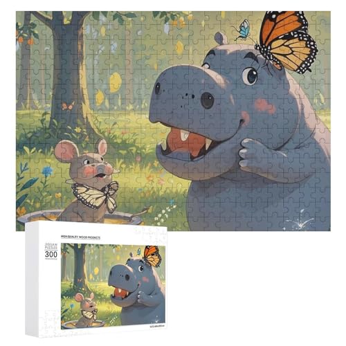 300-teiliges Puzzle – Schmetterling und Nilpferd, Bildpuzzle, herausforderndes Puzzle für Erwachsene, personalisiertes Holzpuzzle, Fotopuzzle, Geschenke, 39,9 x 27,9 cm von BTCOWZRV