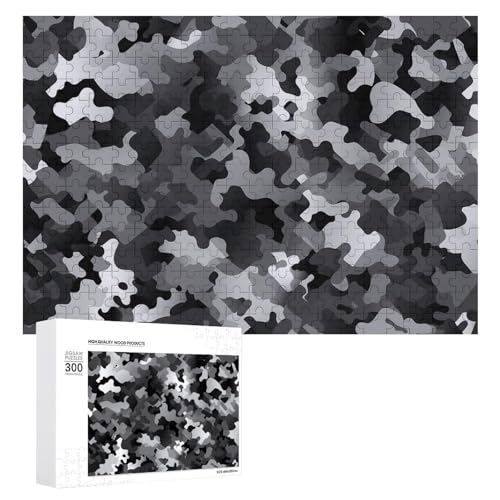 300-teiliges Puzzle – Schwarz-Weiß-Grau, Camouflage-Bilderpuzzle, herausforderndes Puzzle für Erwachsene, personalisiertes Holzpuzzle, Fotopuzzle, Geschenke, 39,9 x 27,9 cm von BTCOWZRV