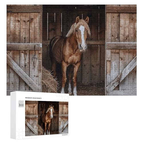 300-teiliges Puzzle – Stroh- und Pferd-Bilderpuzzle, herausforderndes Puzzle für Erwachsene, personalisiertes Holzpuzzle, Fotopuzzle, Geschenke, 39,9 x 27,9 cm von BTCOWZRV