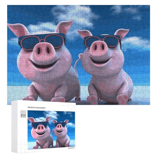 300-teiliges Puzzle – lustige 3D-Schweinchen-Bilder-Puzzle, herausforderndes Puzzle für Erwachsene, personalisiertes Holzpuzzle, Fotopuzzle, Geschenke, 39,9 x 27,9 cm von BTCOWZRV