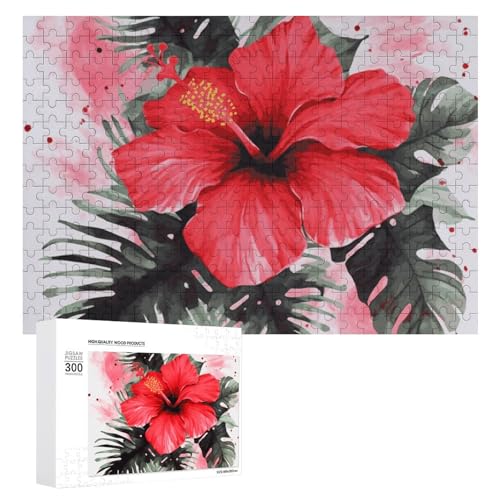 300-teiliges Puzzle – roter Hibiskus-Bilderpuzzle, herausforderndes Puzzle für Erwachsene, personalisiertes Holzpuzzle, Fotopuzzle, Geschenke, 39,9 x 27,9 cm von BTCOWZRV