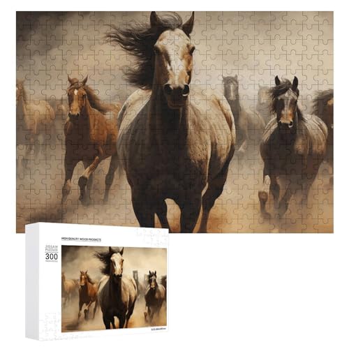 300-teiliges Puzzle – viele Pferde Bilderpuzzles herausforderndes Puzzle für Erwachsene, personalisiertes Holzpuzzle, Fotopuzzle, Geschenke, 39,9 x 27,9 cm von BTCOWZRV