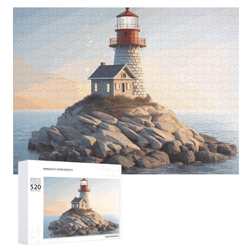 3D Seaside Leuchtturm Puzzle Personalisiertes Holzpuzzle 520 Teile Benutzerdefinierte Puzzles Bilderpuzzles Hochzeitspuzzle für Erwachsene Geburtstage Muttertag von BTCOWZRV