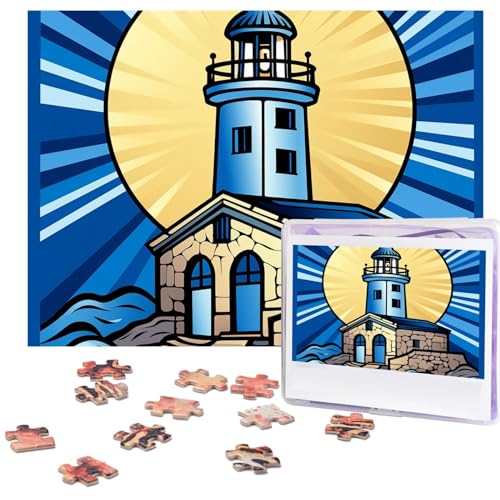 500 Teile Puzzle – Blauer Leuchtturm, Bilderpuzzles für Erwachsene, herausforderndes Puzzle, personalisiertes Holzpuzzle, Fotopuzzle, Geschenke, 51,8 x 38,1 cm von BTCOWZRV