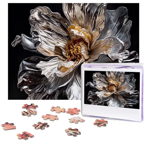 500 Teile Puzzle – Silberfarbene Blumen Bilderpuzzles für Erwachsene, herausforderndes Puzzle, personalisiertes Holzpuzzle, Fotopuzzle, Geschenke, 51,8 x 38,1 cm von BTCOWZRV