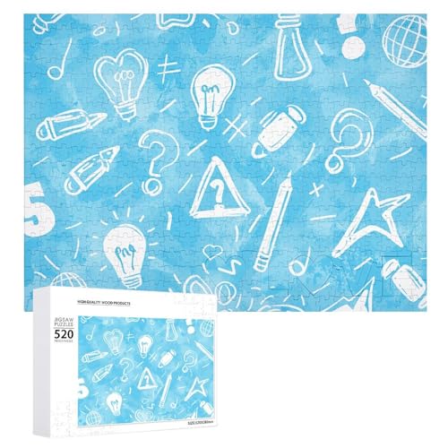 520-teiliges Puzzle, hellblaues Doodle-Bilderpuzzle für Erwachsene, anspruchsvolles Puzzle, personalisiertes Holzpuzzle, Fotopuzzle, Geschenke, 52,1 x 38,1 cm von BTCOWZRV