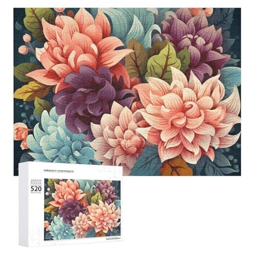 520-teiliges Puzzle – Blumen als Hintergrundbild, Puzzles für Erwachsene, herausforderndes Puzzle, personalisiertes Holzpuzzle, Fotopuzzle, Geschenke, 52,1 x 38,1 cm von BTCOWZRV