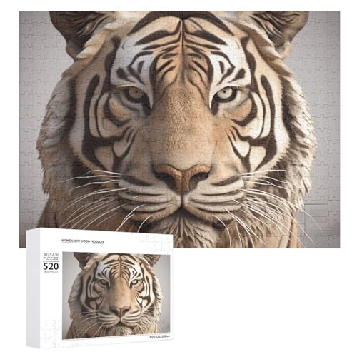 520-teiliges Puzzle: 3D-Tigerkopf-Bilderpuzzles für Erwachsene, herausforderndes Puzzle, personalisiertes Holzpuzzle, Fotopuzzle, Geschenke, 52,1 x 38,1 cm von BTCOWZRV