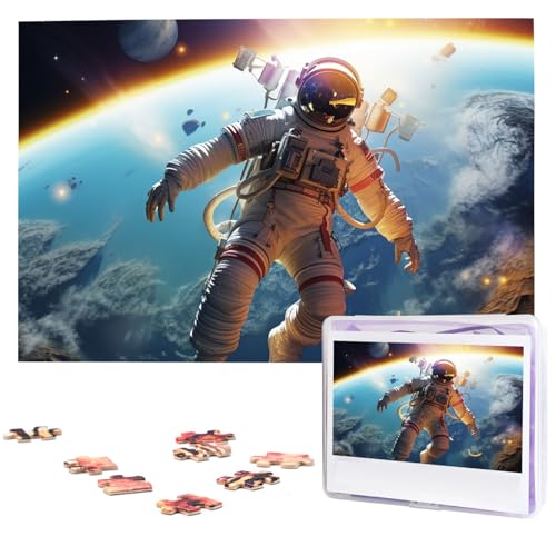 Astronaut Flying on Planet Puzzles 1000 Pieces Jigsaw Puzzles Personalized Puzzle Wooden Picture Puzzle for Adults Photo Puzzle Art Wall Hanging Decor for Birthday Wedding Valentine's Day Anniversary von BTCOWZRV