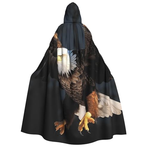 BTCOWZRV 3D Weißkopfseeadler Halloween Kapuzenumhang Langer Umhang Hexe Robe Cosplay Kostüme für Damen Herren von BTCOWZRV