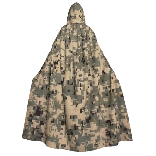 BTCOWZRV Armee-Digital-Camouflage-Halloween-Kapuzenumhang, langer Umhang, Hexenmantel, Cosplay-Kostüme für Damen und Herren von BTCOWZRV