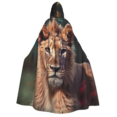 BTCOWZRV Art Lion Halloween Kapuzenumhang Langer Umhang Hexe Robe Cosplay Kostüme für Damen Herren von BTCOWZRV