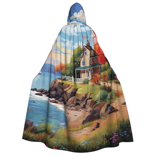 BTCOWZRV Coastal Lighthouse Halloween Kapuzenumhang Langer Umhang Hexe Robe Cosplay Kostüme für Damen Herren von BTCOWZRV