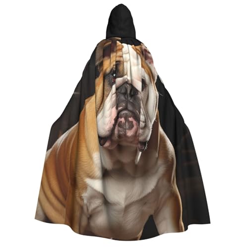 BTCOWZRV Englische Bulldogge Halloween Kapuzenumhang Langer Umhang Hexe Robe Cosplay Kostüme für Damen Herren von BTCOWZRV