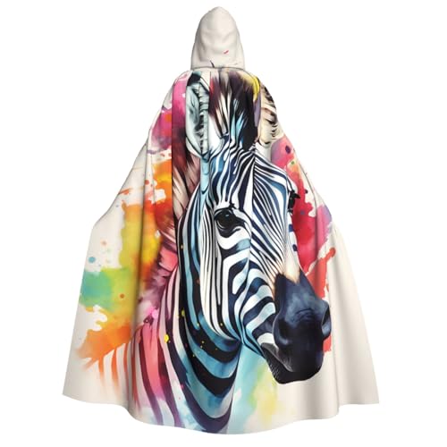 BTCOWZRV Farbenfroher Zebra-Umhang mit Kapuze, langer Umhang, Hexenmantel, Cosplay-Kostüme für Damen und Herren von BTCOWZRV