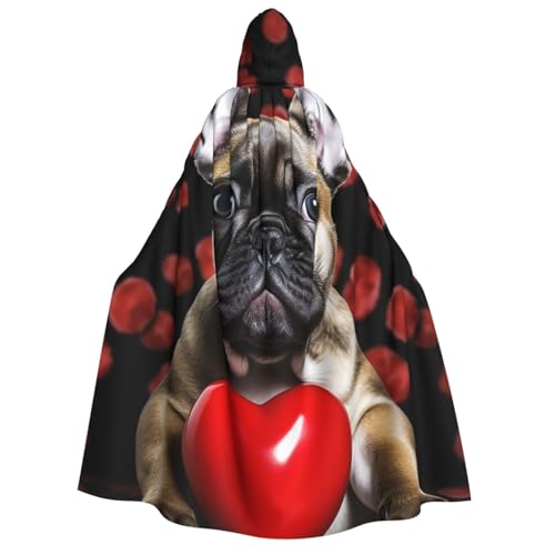 BTCOWZRV Französische Bulldogge mit Halloween-Kapuzenumhang, langer Umhang, Hexenmantel, Cosplay-Kostüme für Damen und Herren von BTCOWZRV