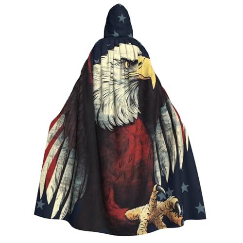 BTCOWZRV Halloween-Kapuzenumhang mit amerikanischer Flagge, Adler, langer Umhang, Hexenmantel, Cosplay-Kostüme für Damen und Herren von BTCOWZRV