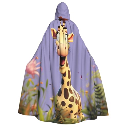 BTCOWZRV Happy Giraffe Halloween Kapuzenumhang Langer Umhang Hexe Robe Cosplay Kostüme für Damen Herren von BTCOWZRV