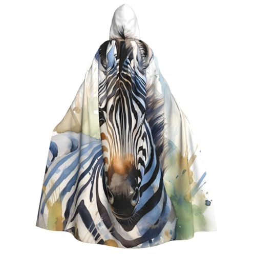 BTCOWZRV Süßes Zebra-Aquarell-Halloween-Kapuzenumhang, langer Umhang, Hexenmantel, Cosplay-Kostüme für Damen und Herren von BTCOWZRV