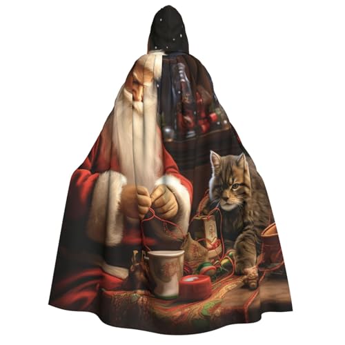 BTCOWZRV Weihnachtsmann-Umhang mit Kapuze, Baum, Katze, Halloween, langer Umhang, Hexenmantel, Cosplay-Kostüme für Damen und Herren von BTCOWZRV