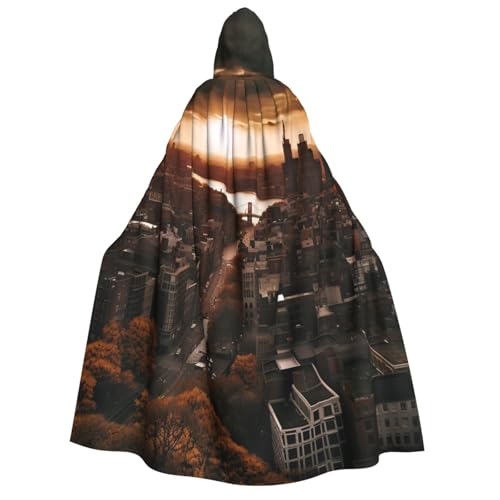 BTCOWZRV York City Sonnenuntergang Bild Halloween Kapuzenumhang Langer Umhang Hexe Robe Cosplay Kostüme für Damen Herren von BTCOWZRV