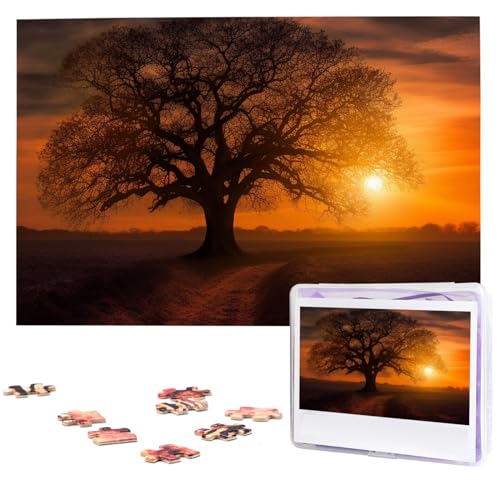 Baum bei goldenem Sonnenuntergang Puzzle Personalisiertes Holzpuzzle 1000 Teile Benutzerdefinierte Puzzles Bilderpuzzles Hochzeitspuzzle für Erwachsene Geburtstage Muttertag von BTCOWZRV