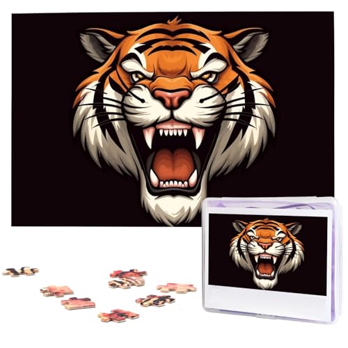 Big Mouth Tiger Puzzles 1000 Teile Puzzle Personalisiertes Puzzle Holzbild Puzzle für Erwachsene Foto Puzzle Kunst Wandbehang Dekor für Geburtstag Hochzeit Valentinstag Jahrestag von BTCOWZRV