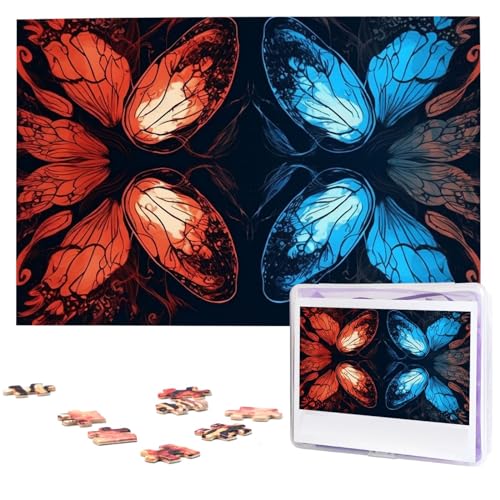 Blaue und rote Schmetterlinge, Puzzle, 1000 Teile, personalisiertes Puzzle, Holzbild, Puzzle für Erwachsene, Fotopuzzle, Kunst, Wandbehang, Dekoration für Geburtstag, Hochzeit, Valentinstag, Jahrestag von BTCOWZRV