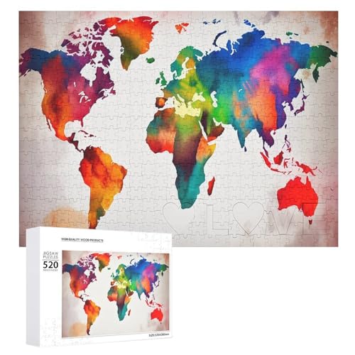 Bunte Weltkarte Puzzle Personalisiertes Holzpuzzle 520 Teile Benutzerdefinierte Puzzles Bilderpuzzles Hochzeitspuzzle für Erwachsene Geburtstage Muttertag von BTCOWZRV