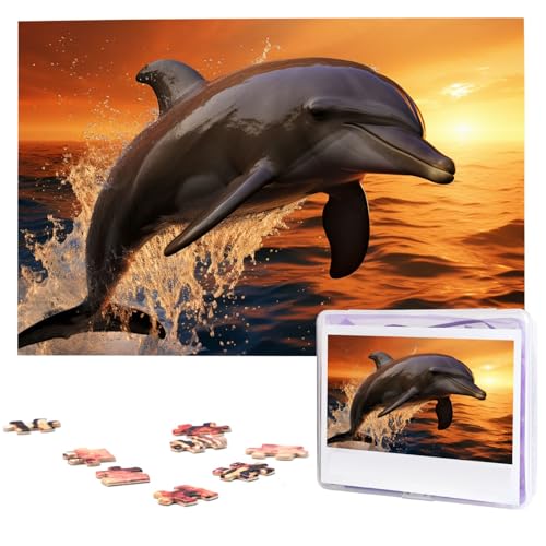 Dusk Dolphin Puzzles 1000 Teile Puzzle Personalisiertes Puzzle Holzbild Puzzle für Erwachsene Foto Puzzle Kunst Wandbehang Dekor für Geburtstag Hochzeit Valentinstag Jahrestag von BTCOWZRV