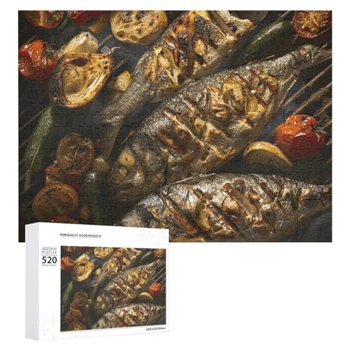 Fisch auf Grill Puzzle Personalisiertes Holzpuzzle 520 Teile Benutzerdefinierte Puzzles Bilderpuzzles Hochzeitspuzzle für Erwachsene Geburtstage Muttertag von BTCOWZRV